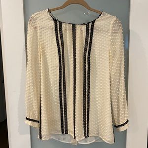J. Crew Swiss Dot Blouse Cream w/ Black Lace Trim
